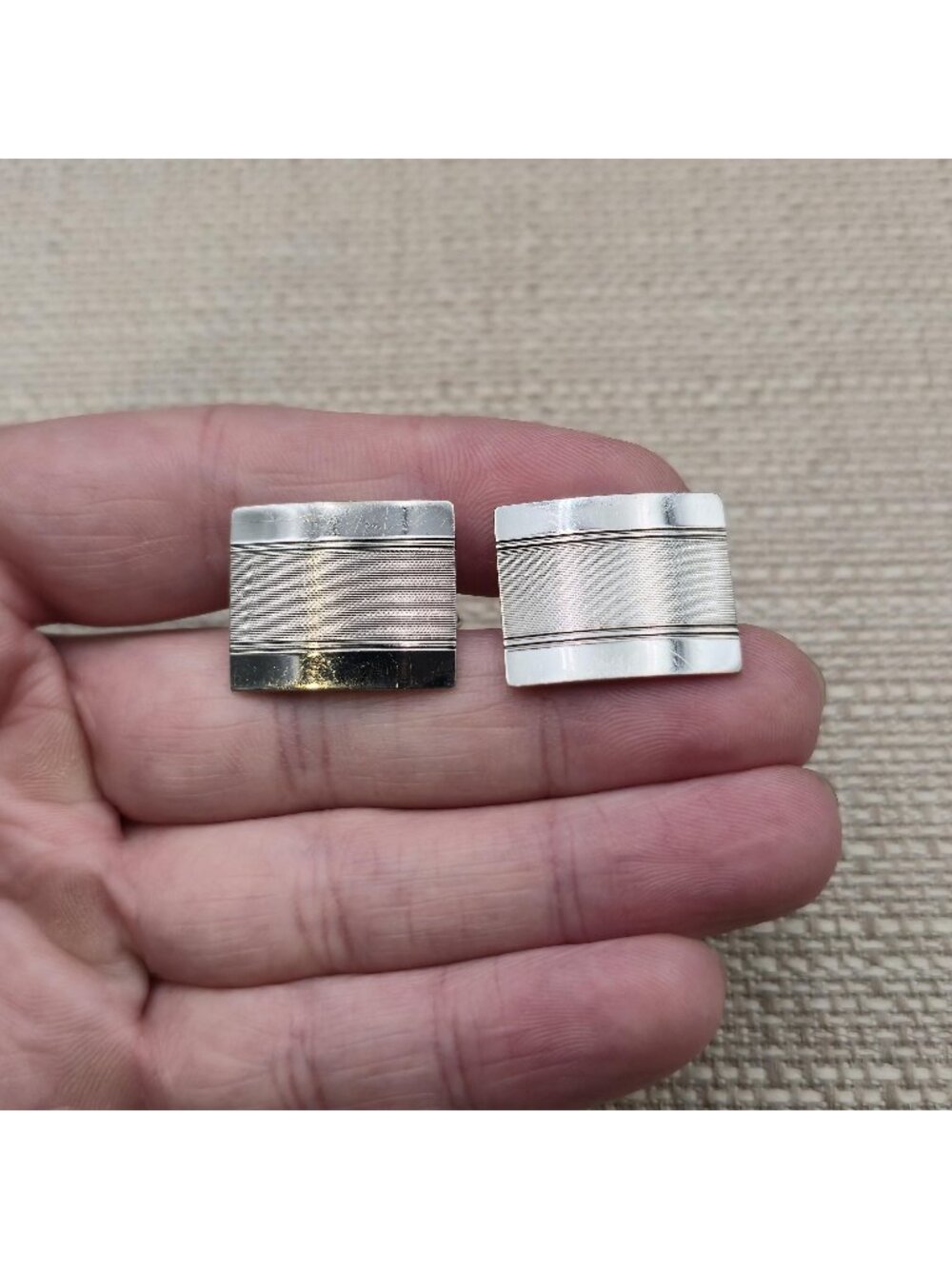 Vintage Hickok Rectangular Ribbed Etched Mid Century Cufflinks A8929
